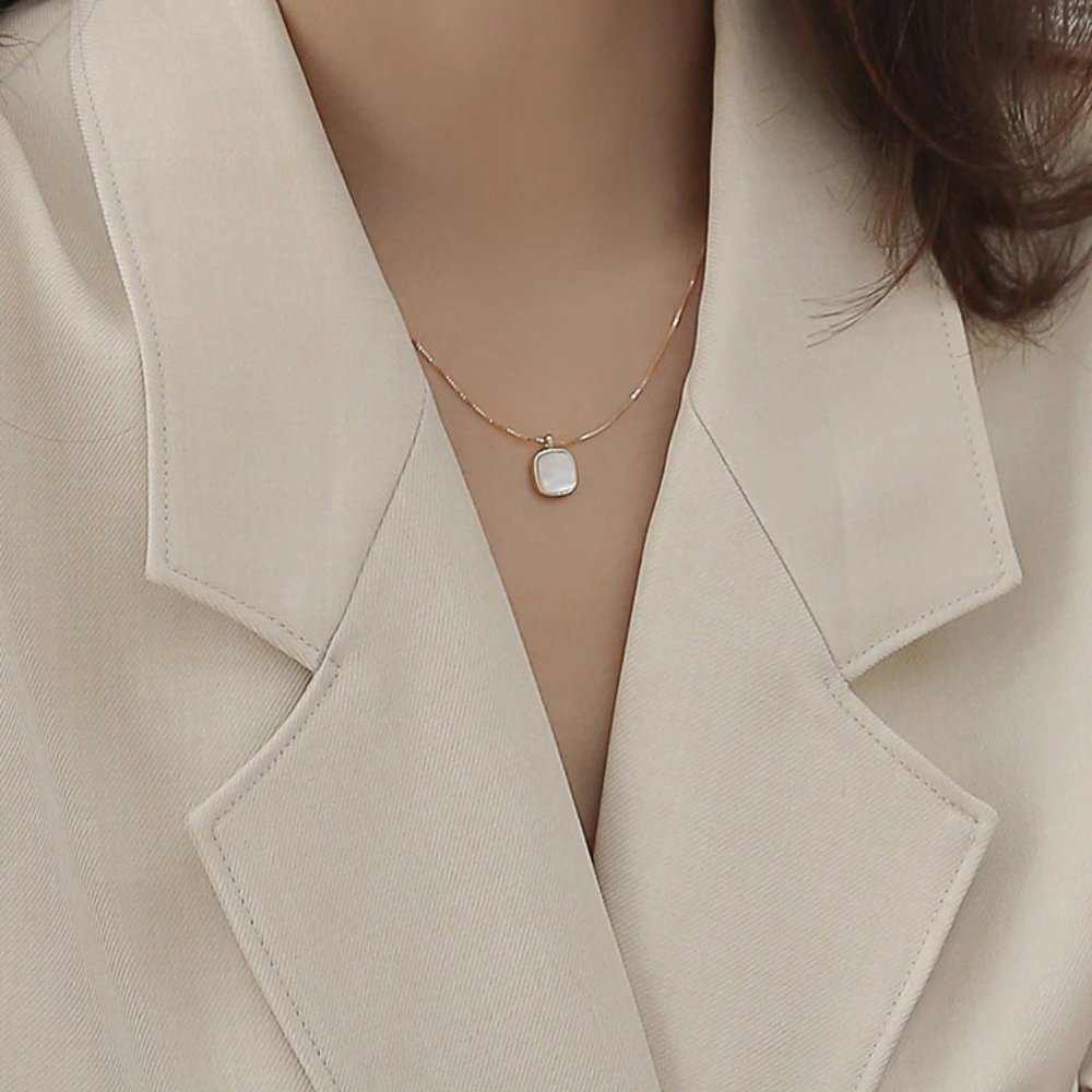 NEW Silver Gold Color Copper Square Fritillary Pendant Necklace - Picture 4 of 7
